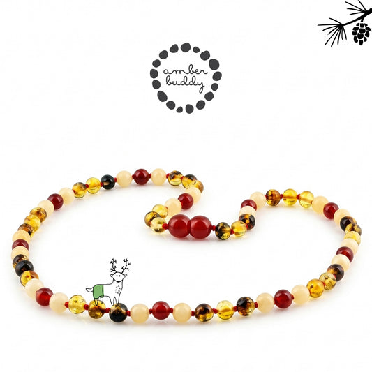 KALUNG DEWASA AMBER DENGAN RED AGATE, YELLOW JADE. BLE272