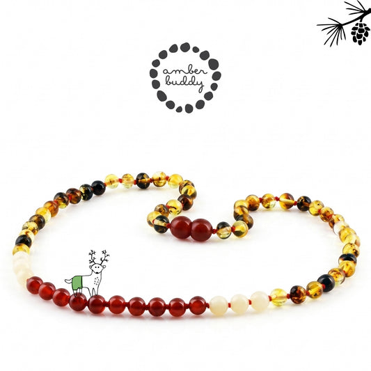 KALUNG DEWASA AMBER DENGAN RED AGATE, YELLOW JADE. BLE273