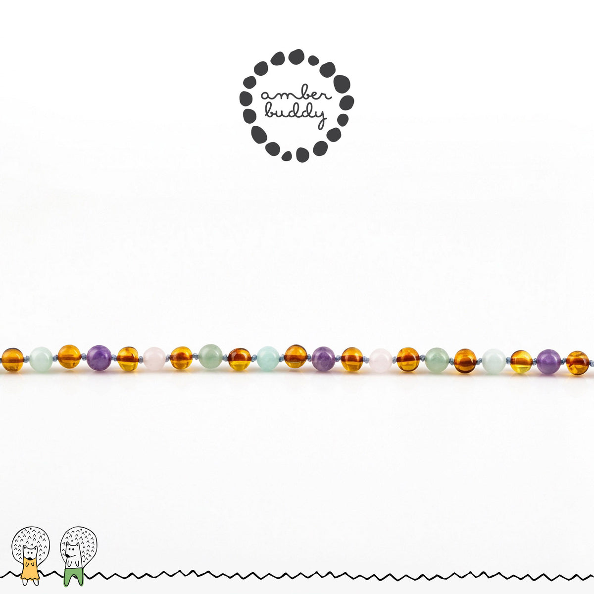 KALUNG DEWASA AMBER DENGAN ROSE QUARTZ, GREEN AVENTURINE, AMETHYST, SKY BLUE JADE. BLE275