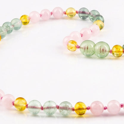 KALUNG FLOURITE, ROSE QUARTZ & BALTIC AMBER UNTUK DEWASA G02