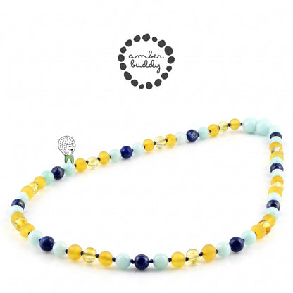 KALUNG DEWASA AMBER DENGAN SKY BLUE JADE & LAPIS LAZULI. BLE270