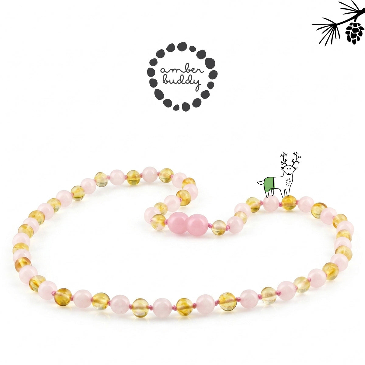 KALUNG DEWASA AMBER DENGAN  ROSE QUARTZ. BLE271