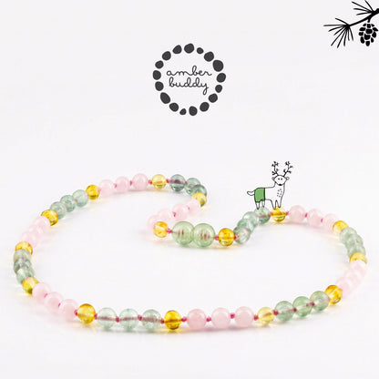 KALUNG FLOURITE, ROSE QUARTZ & BALTIC AMBER UNTUK DEWASA G02