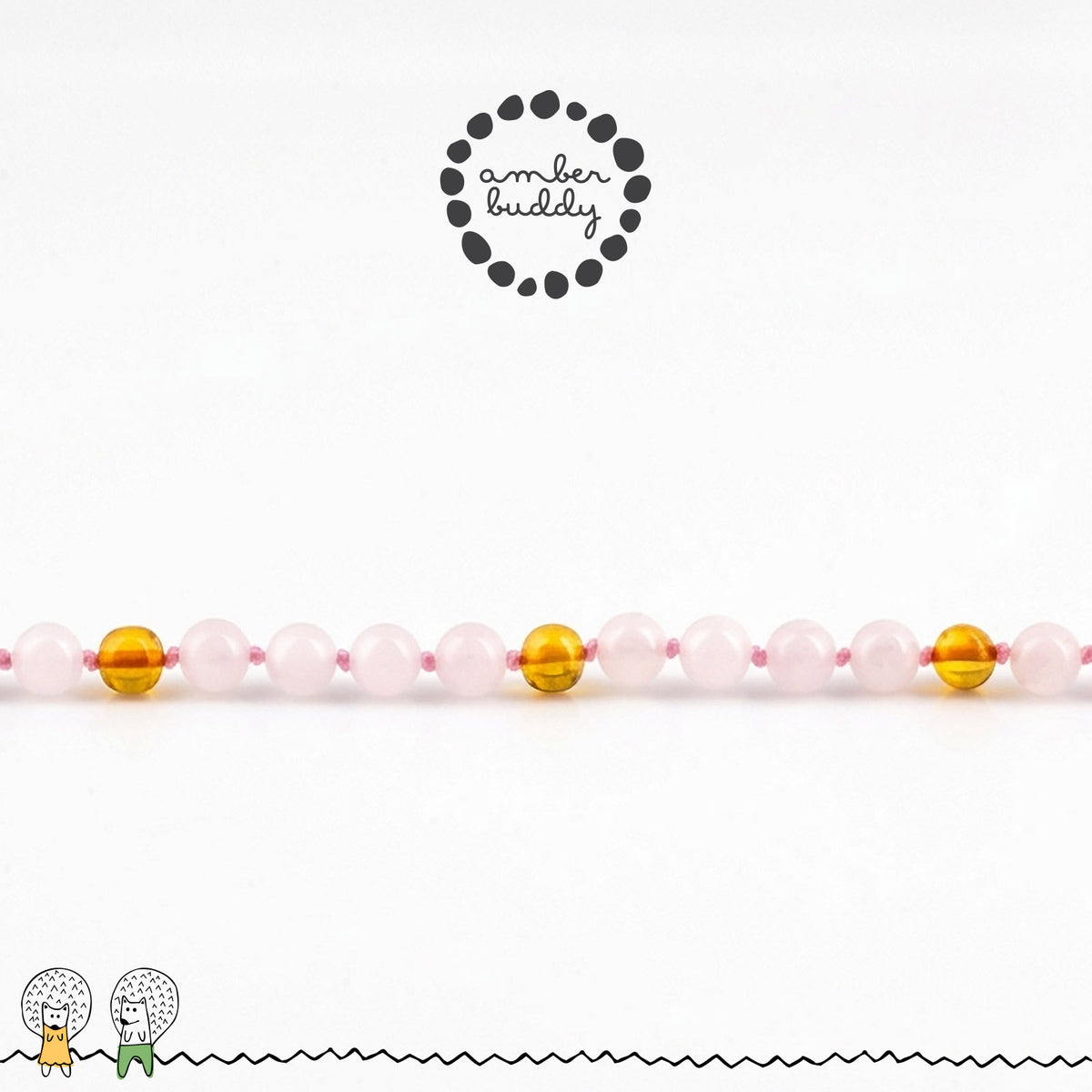 KALUNG ROSE QUARTZ & BALTIC AMBER UNTUK DEWASA G03