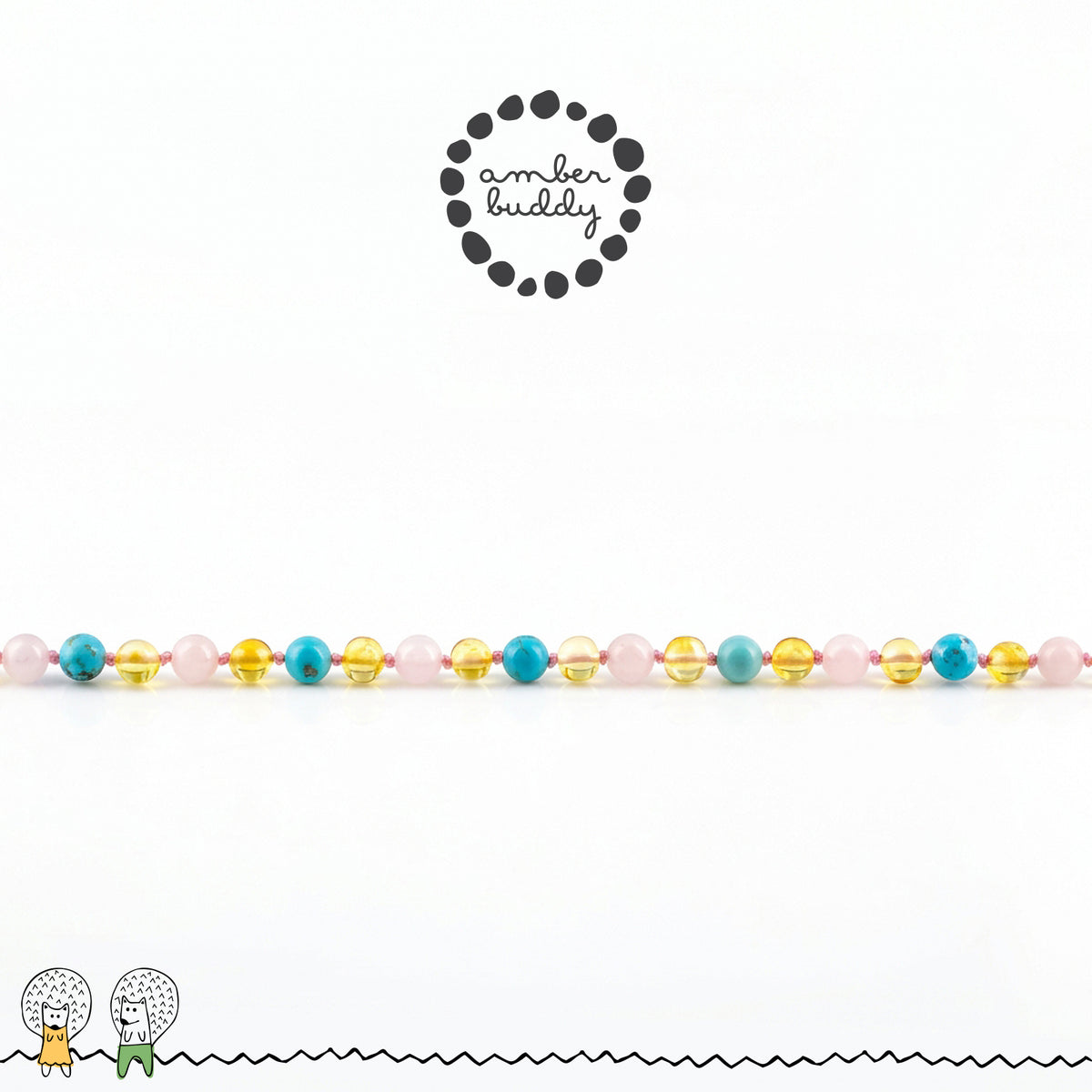 KALUNG DEWASA AMBER DENGAN ROSE QUARTZ, TURQUOISE. BLE274