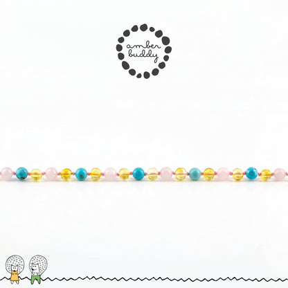 KALUNG DEWASA AMBER DENGAN ROSE QUARTZ, TURQUOISE. BLE274