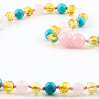 KALUNG DEWASA AMBER DENGAN ROSE QUARTZ, TURQUOISE. BLE274