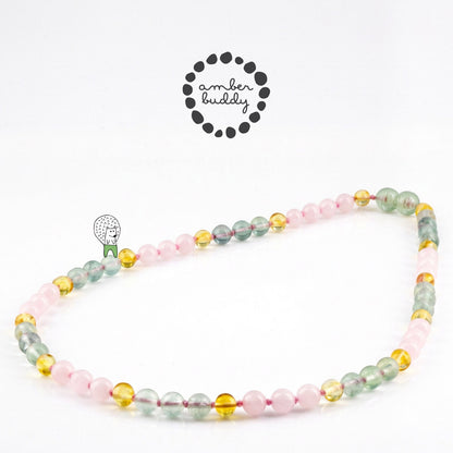 KALUNG FLOURITE, ROSE QUARTZ & BALTIC AMBER UNTUK DEWASA G02