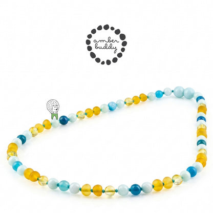 KALUNG DEWASA AMBER DENGAN SKY BLUE JADE & BLUE LACE AGATE. BLE269