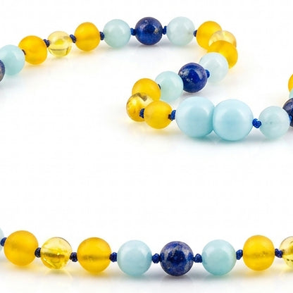 KALUNG DEWASA AMBER DENGAN SKY BLUE JADE & LAPIS LAZULI. BLE270