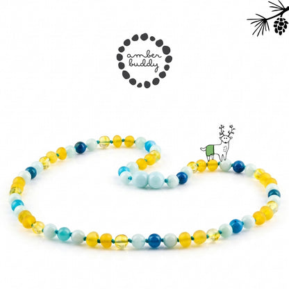 KALUNG DEWASA AMBER DENGAN SKY BLUE JADE & BLUE LACE AGATE. BLE269