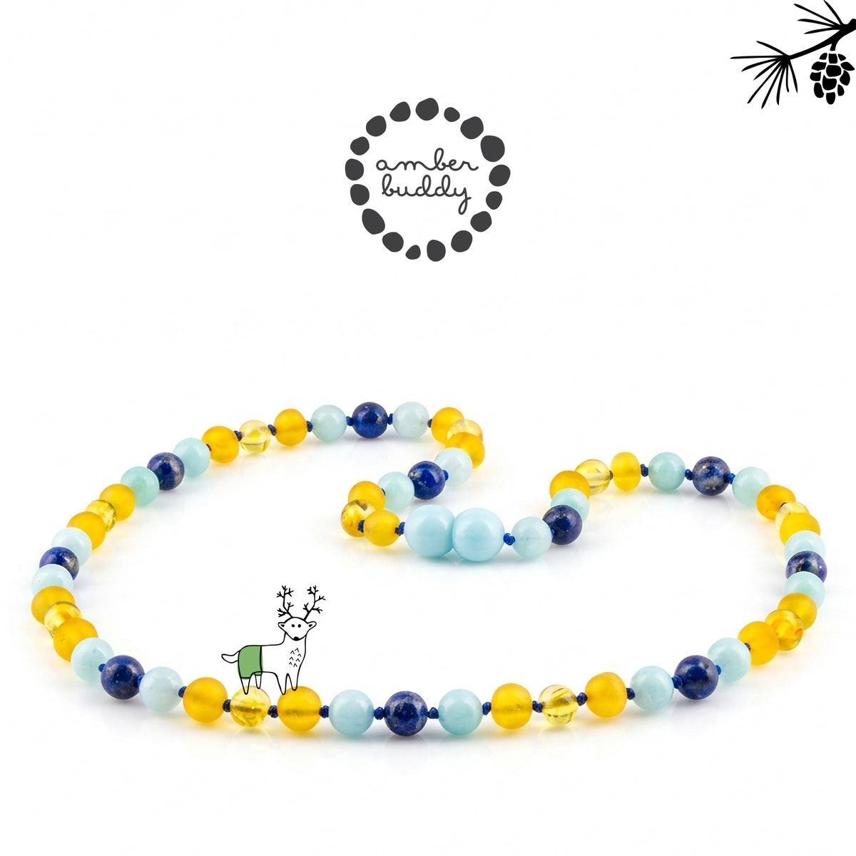 KALUNG DEWASA AMBER DENGAN SKY BLUE JADE & LAPIS LAZULI. BLE270