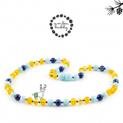 KALUNG DEWASA AMBER DENGAN SKY BLUE JADE & LAPIS LAZULI. BLE270