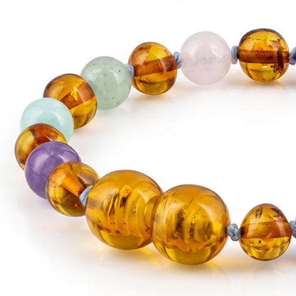 SET BAYI AMBER DENGAN ROSE QUARTZ, GREEN AVENTURINE, AMETHYST, SKY BLUE JADE. LE588