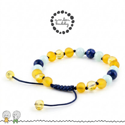 GELANG AMBER UNTUK DEWASA KOMBINASI SKY BLUE JADE & LAPIS LAZULI. BLE270