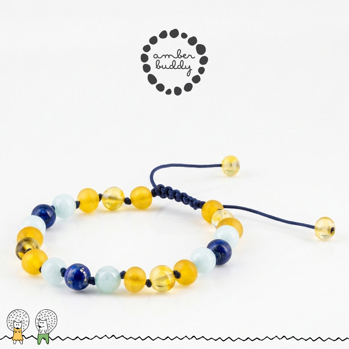 GELANG AMBER UNTUK DEWASA KOMBINASI SKY BLUE JADE & LAPIS LAZULI. BLE270