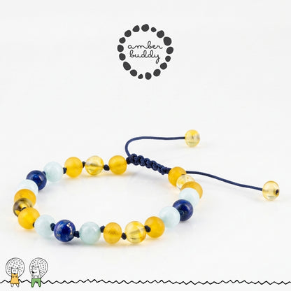 GELANG AMBER UNTUK DEWASA KOMBINASI SKY BLUE JADE & LAPIS LAZULI. BLE270