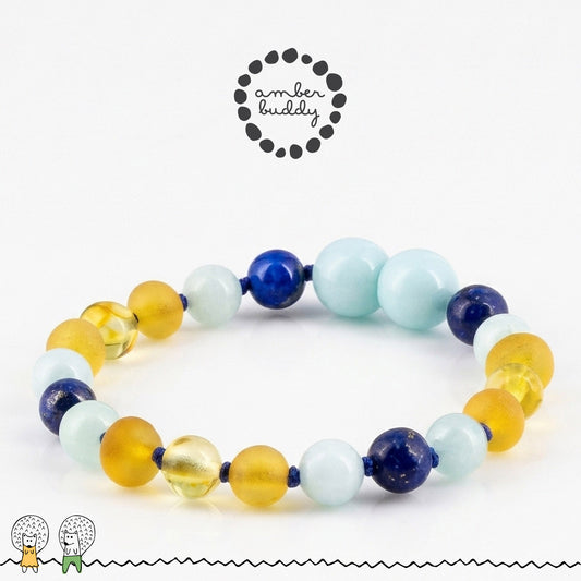 GELANG BAYI AMBER DENGAN SKY BLUE JADE & LAPIS LAZULI. LE583