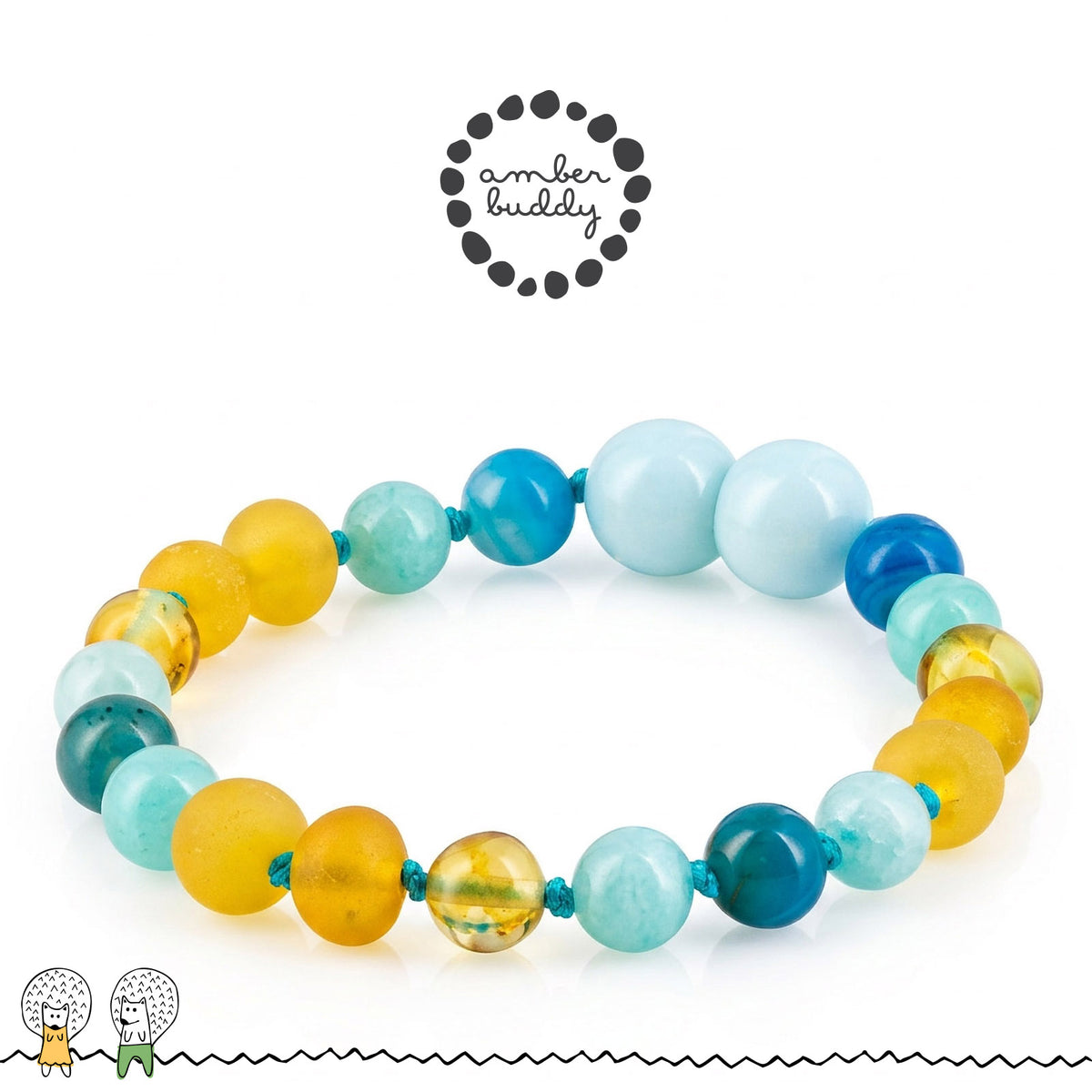 SET BAYI AMBER DENGAN SKY BLUE JADE & BLUE LACE AGATE. LE582