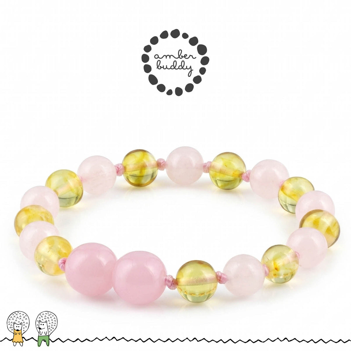 GELANG BAYI AMBER DENGAN ROSE QUARTZ. LE584