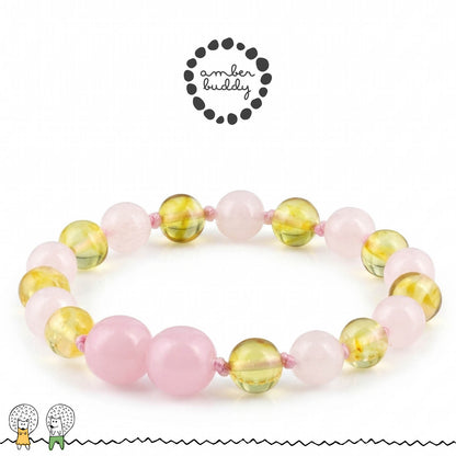 GELANG BAYI AMBER DENGAN ROSE QUARTZ. LE584