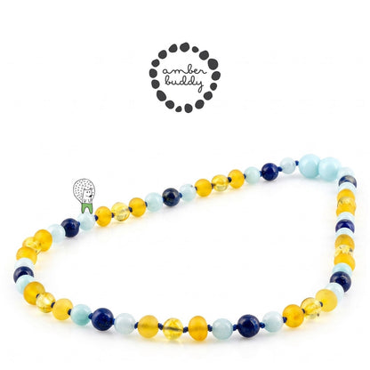 KALUNG AMBER JUNIOR DENGAN SKY BLUE JADE & LAPIS LAZULI. JN124