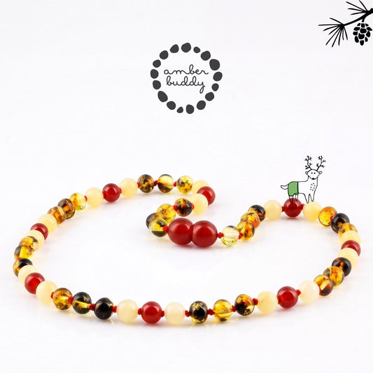 KALUNG AMBER JUNIOR DENGAN RED AGATE, YELLOW JADE. JN126