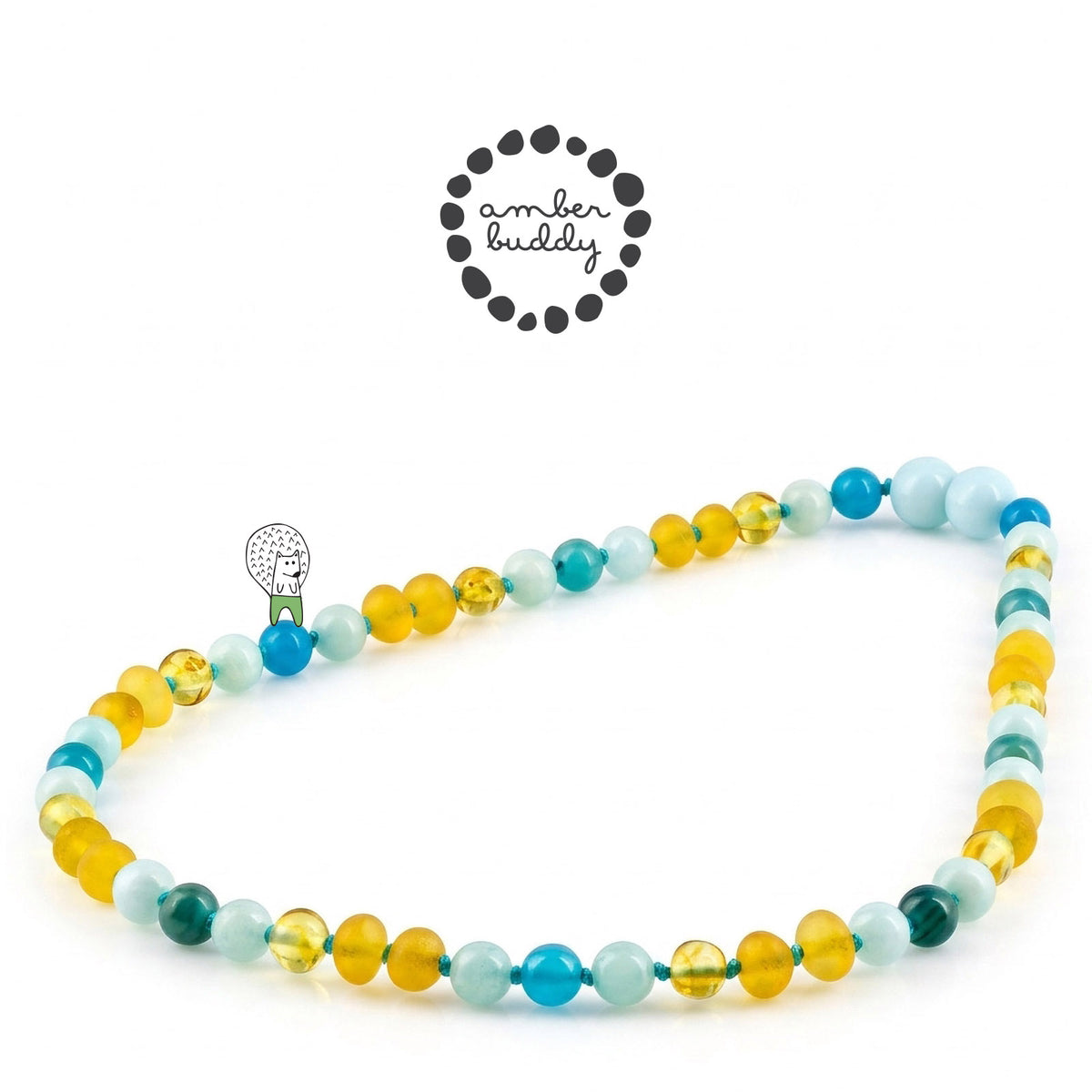 KALUNG AMBER JUNIOR DENGAN SKY BLUE JADE & BLUE LACE AGATE. JN123