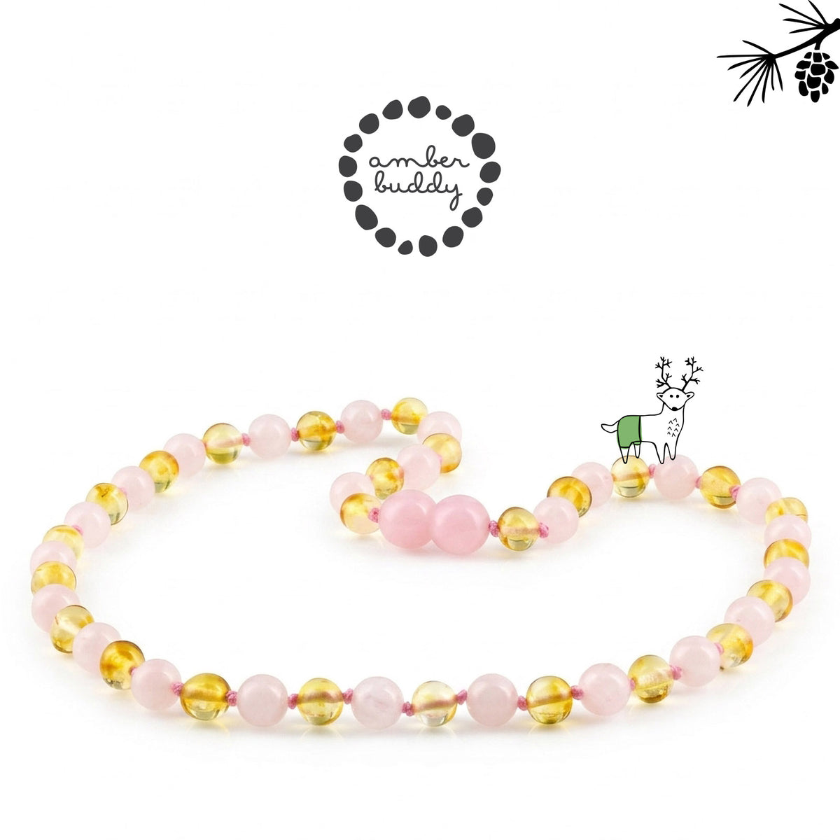KALUNG AMBER JUNIOR DENGAN  ROSE QUARTZ. JN125