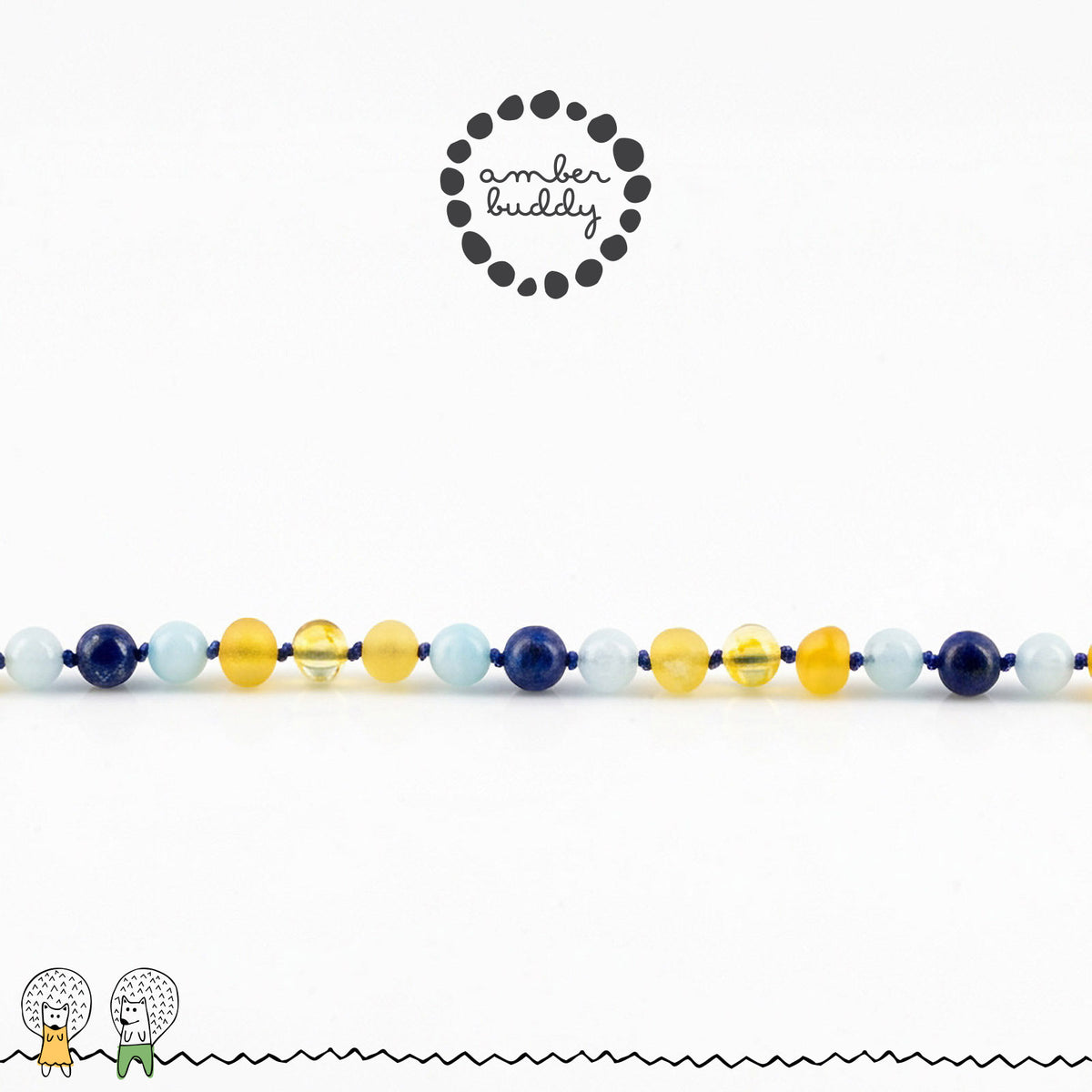 KALUNG AMBER JUNIOR DENGAN SKY BLUE JADE & LAPIS LAZULI. JN124