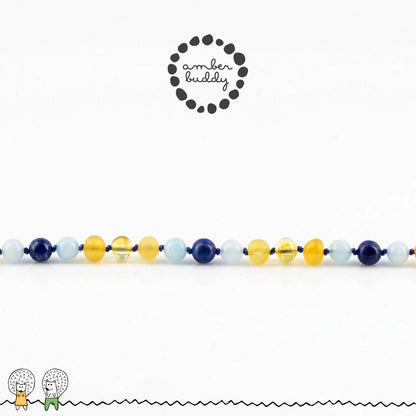 KALUNG AMBER JUNIOR DENGAN SKY BLUE JADE & LAPIS LAZULI. JN124