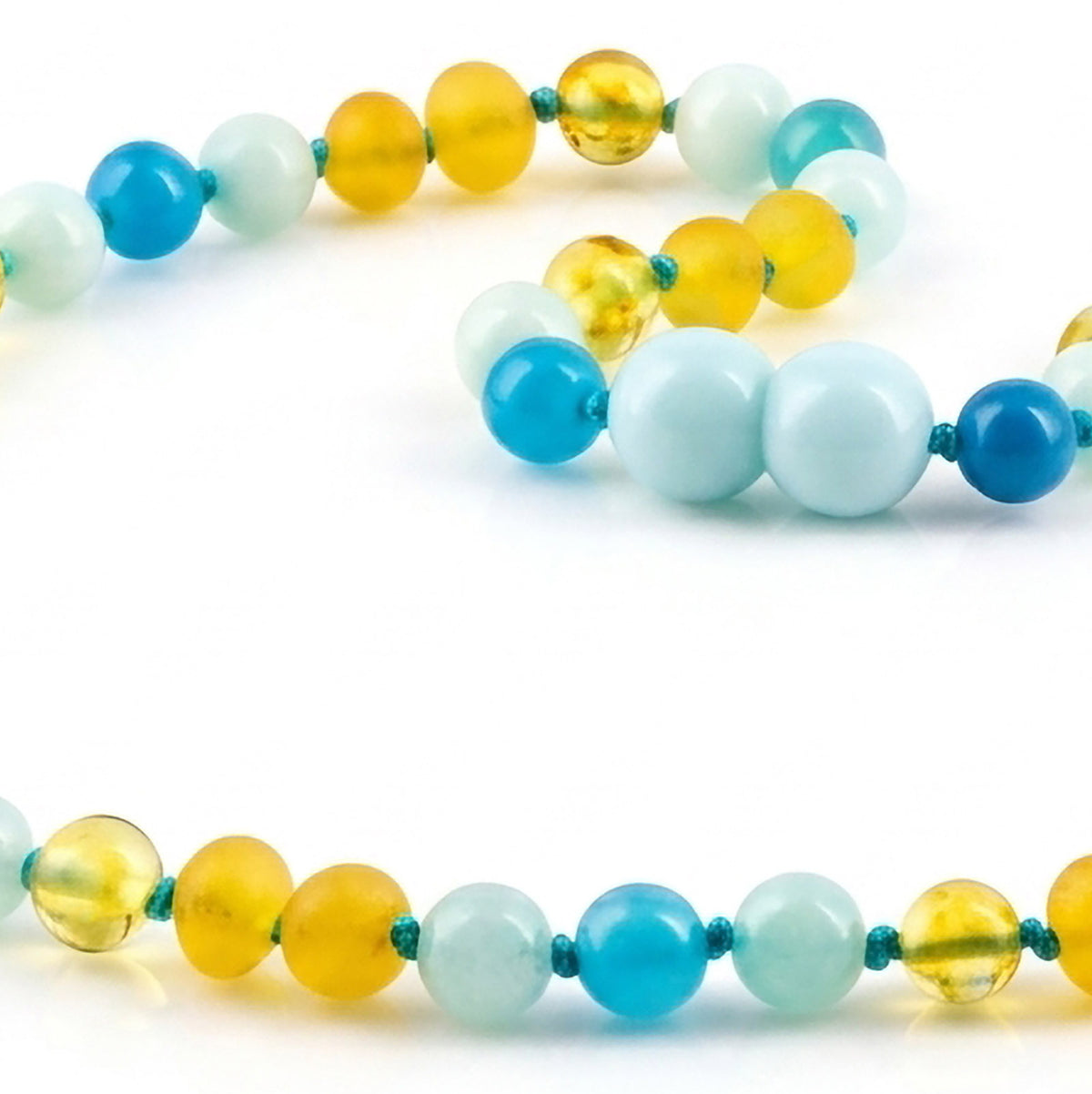 KALUNG AMBER JUNIOR DENGAN SKY BLUE JADE & BLUE LACE AGATE. JN123