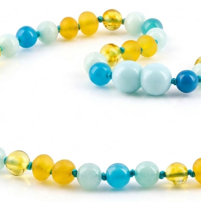 KALUNG AMBER JUNIOR DENGAN SKY BLUE JADE & BLUE LACE AGATE. JN123