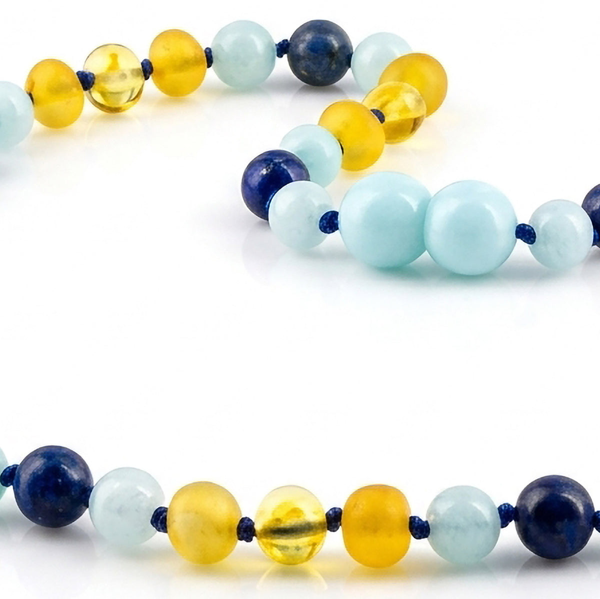 KALUNG AMBER JUNIOR DENGAN SKY BLUE JADE & LAPIS LAZULI. JN124