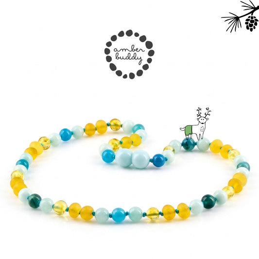 KALUNG AMBER JUNIOR DENGAN SKY BLUE JADE & BLUE LACE AGATE. JN123