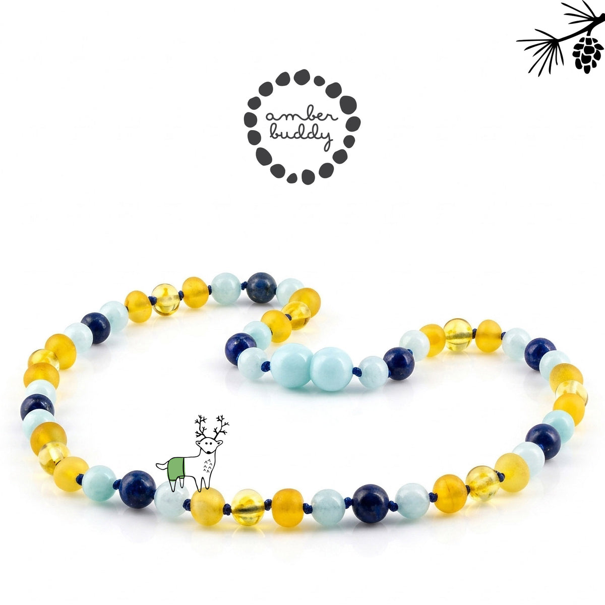 KALUNG AMBER JUNIOR DENGAN SKY BLUE JADE & LAPIS LAZULI. JN124