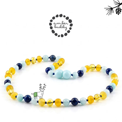 KALUNG AMBER JUNIOR DENGAN SKY BLUE JADE & LAPIS LAZULI. JN124