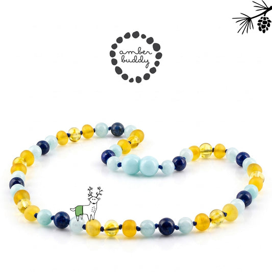KALUNG AMBER JUNIOR DENGAN SKY BLUE JADE & LAPIS LAZULI. JN124