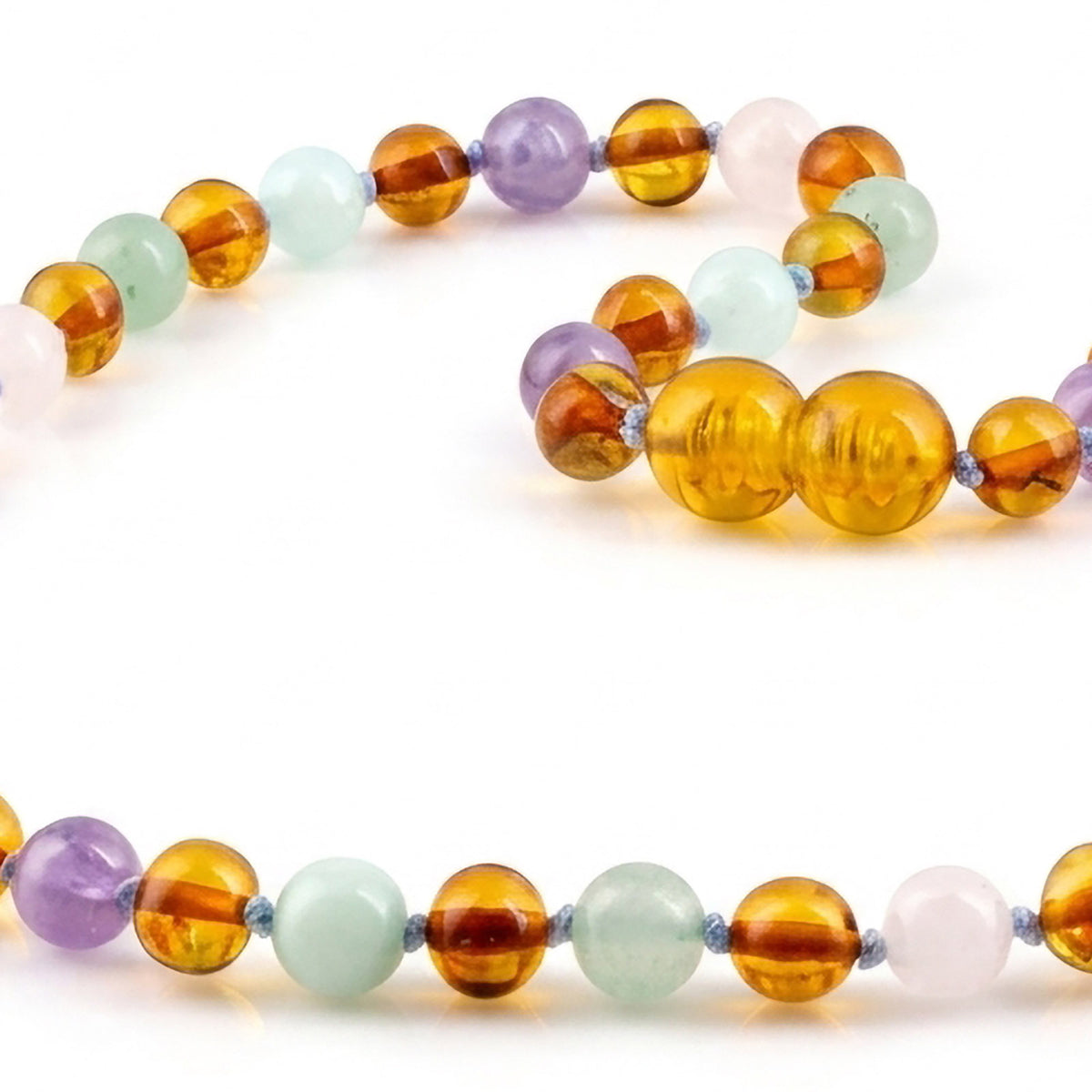 KALUNG AMBER JUNIOR DENGAN ROSE QUARTZ, GREEN AVENTURINE, AMETHYST, SKY BLUE JADE. JN129