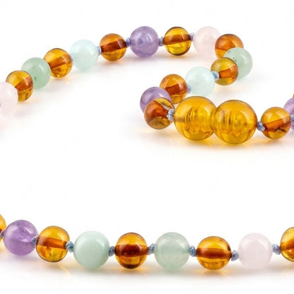 KALUNG AMBER JUNIOR DENGAN ROSE QUARTZ, GREEN AVENTURINE, AMETHYST, SKY BLUE JADE. JN129