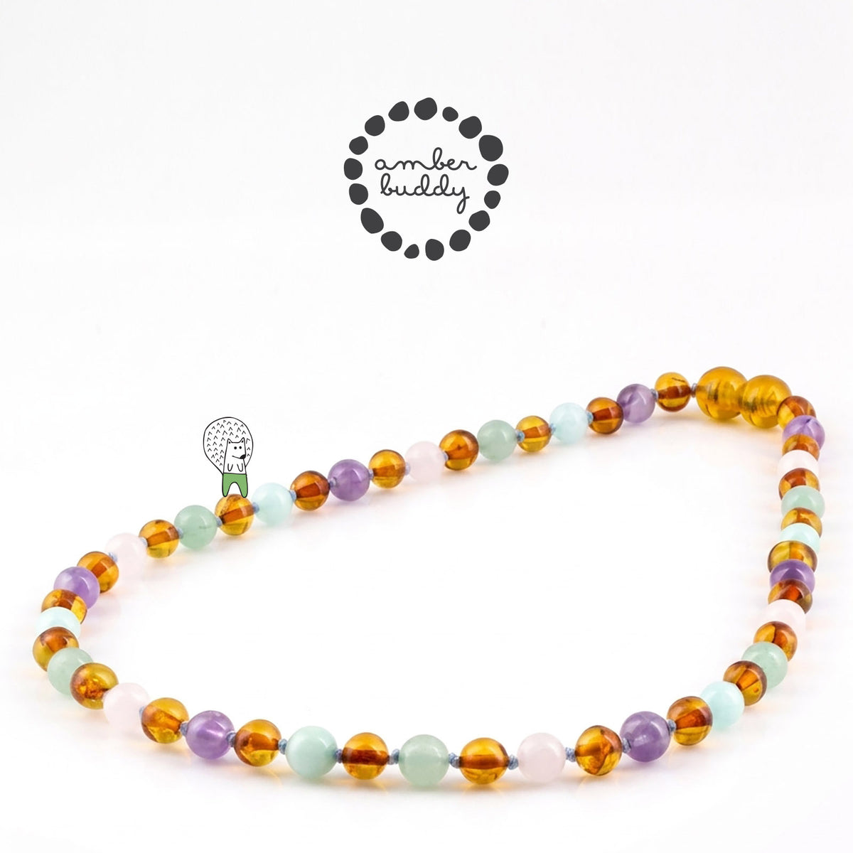 KALUNG AMBER JUNIOR DENGAN ROSE QUARTZ, GREEN AVENTURINE, AMETHYST, SKY BLUE JADE. JN129