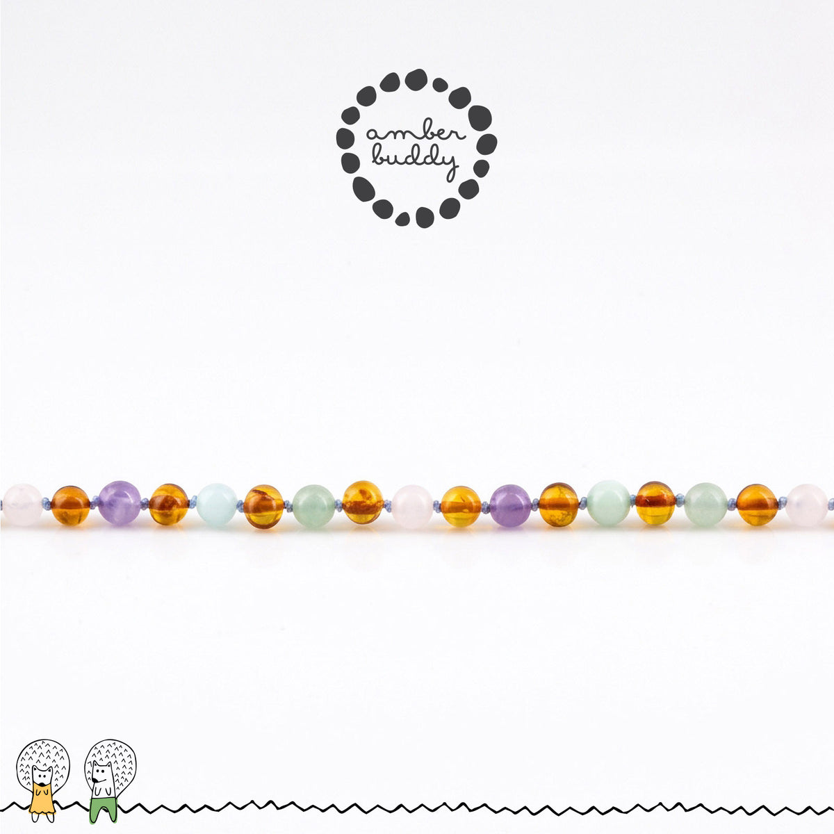 KALUNG AMBER JUNIOR DENGAN ROSE QUARTZ, GREEN AVENTURINE, AMETHYST, SKY BLUE JADE. JN129