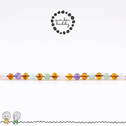 KALUNG AMBER JUNIOR DENGAN ROSE QUARTZ, GREEN AVENTURINE, AMETHYST, SKY BLUE JADE. JN129