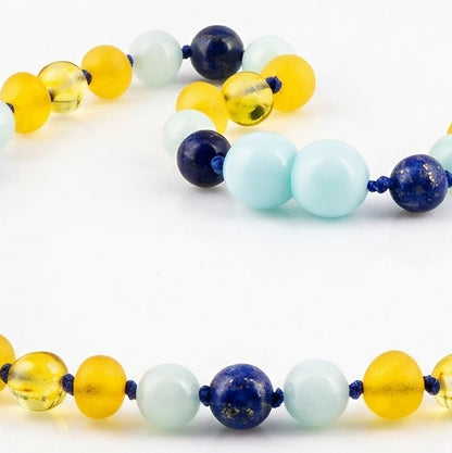 SET BAYI AMBER DENGAN SKY BLUE JADE & LAPIS LAZULI. LE583