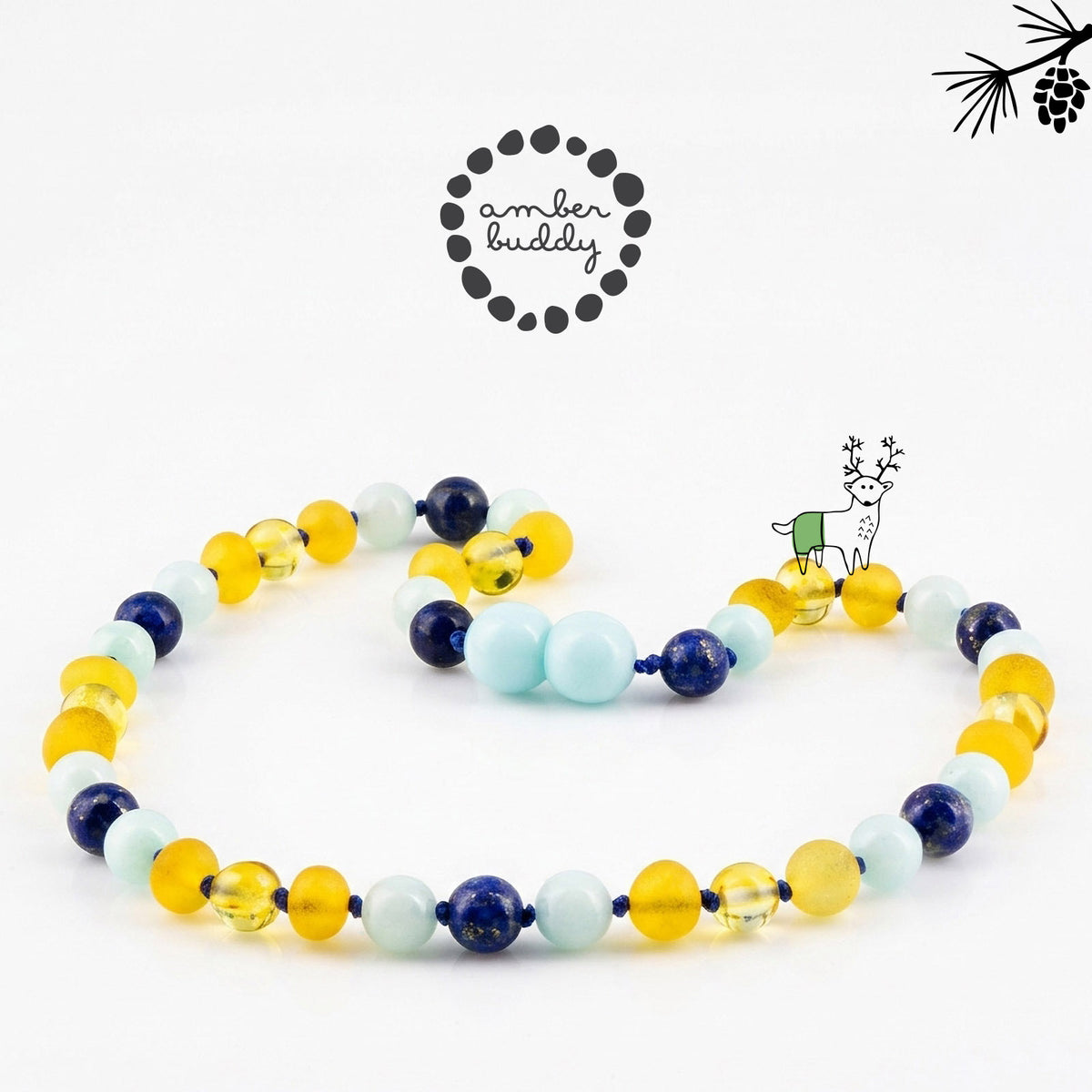 SET BAYI AMBER DENGAN SKY BLUE JADE & LAPIS LAZULI. LE583