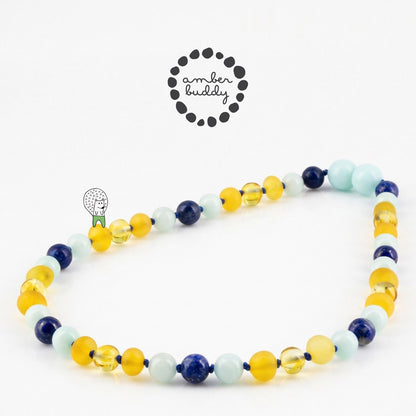 SET BAYI AMBER DENGAN SKY BLUE JADE & LAPIS LAZULI. LE583