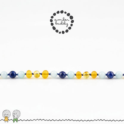 SET BAYI AMBER DENGAN SKY BLUE JADE & LAPIS LAZULI. LE583