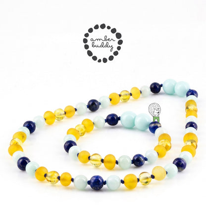 SET BAYI AMBER DENGAN SKY BLUE JADE & LAPIS LAZULI. LE583