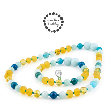 SET BAYI AMBER DENGAN SKY BLUE JADE & BLUE LACE AGATE. LE582