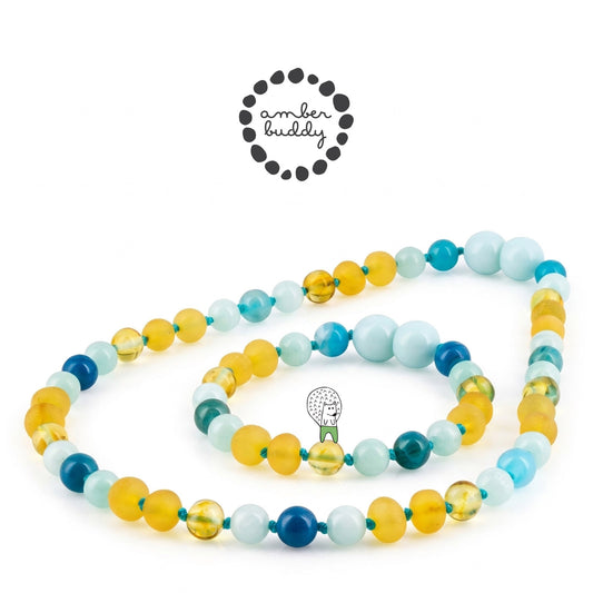 SET BAYI AMBER DENGAN SKY BLUE JADE & BLUE LACE AGATE. LE582